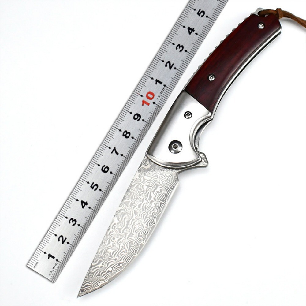 Damascus steel folding pocket knife for outdoor camping and EDC
