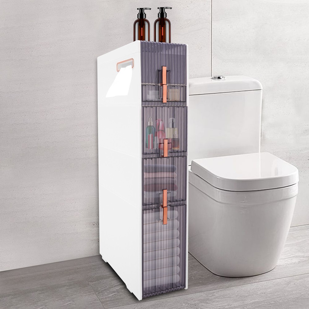 5-Tier Narrow Standing Bathroom Cabinet with Toilet Paper Holder