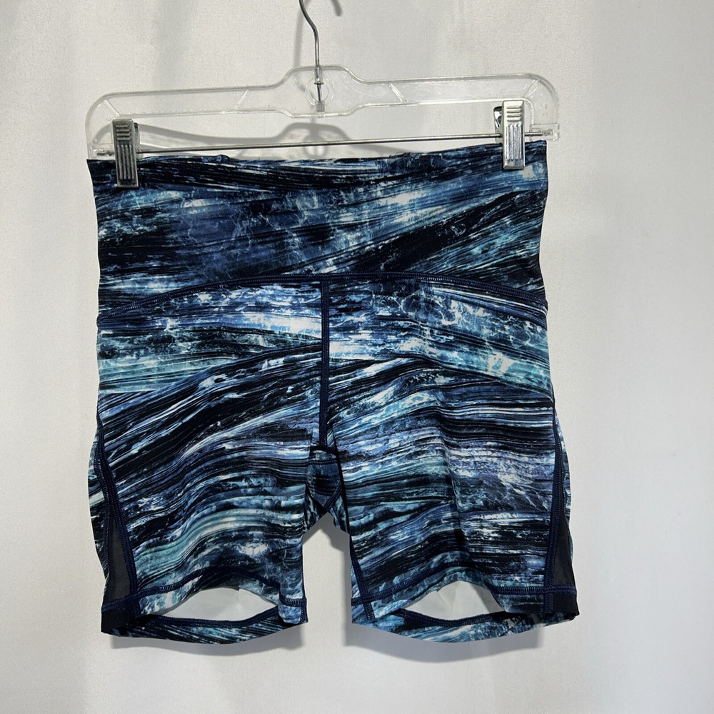 Lululemon Womens Size 8 Blue Black Tie Dye Mesh Biker Compression Shorts