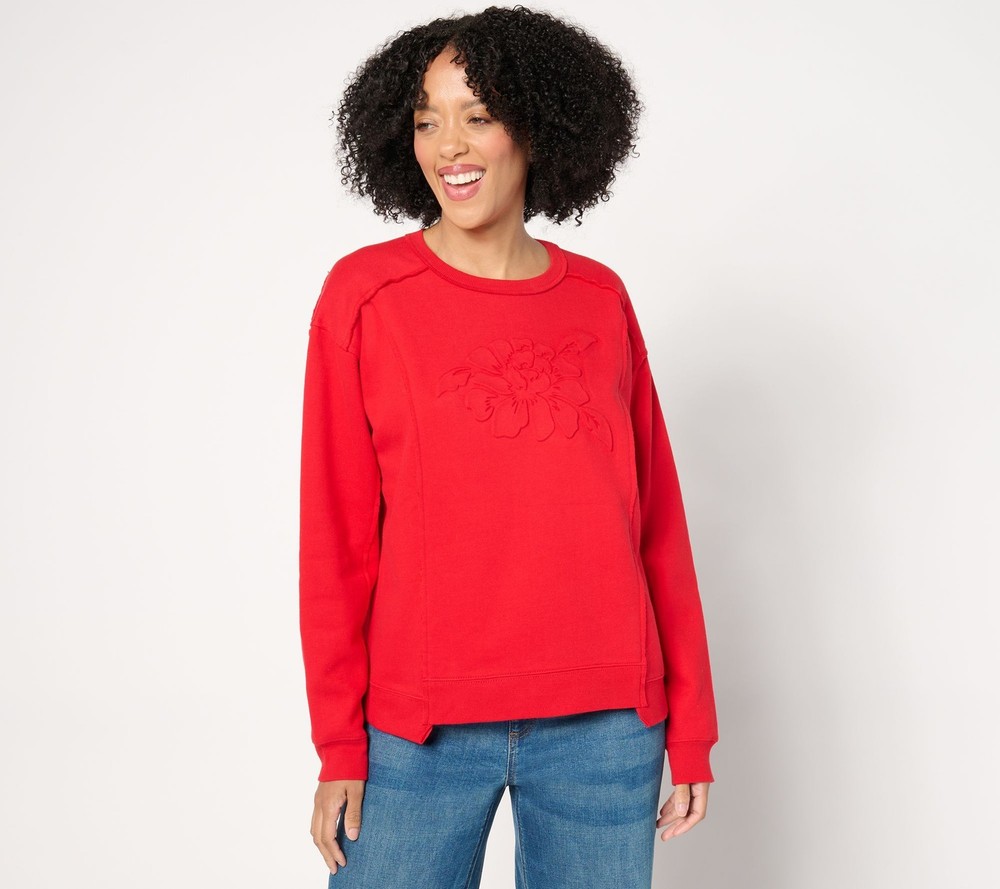 Studio Park Women's Top Sz 2XS (XXS) Embossed Step Hem Sweatshirt Red A670187