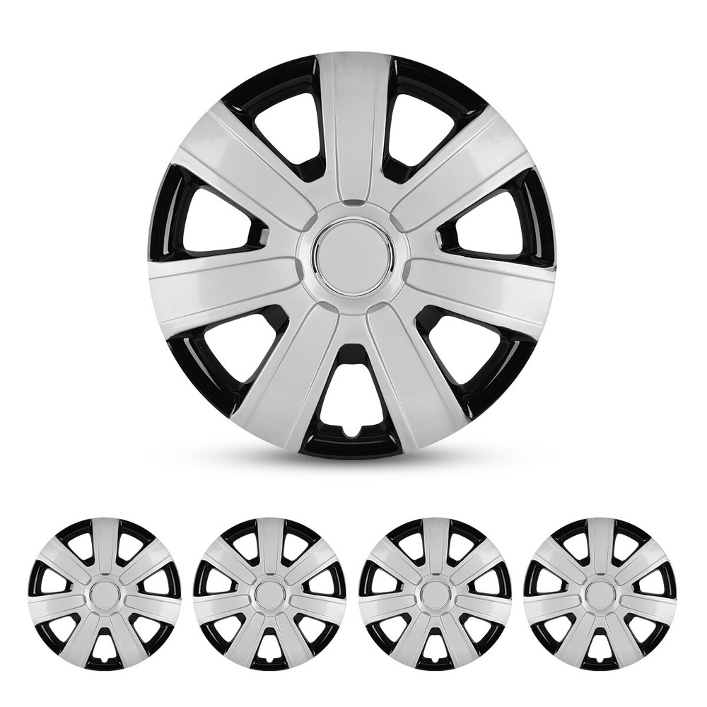 4PCS Silver Black Lacquer 15in Hub Caps for Chevy Toyota Nissan Wheels