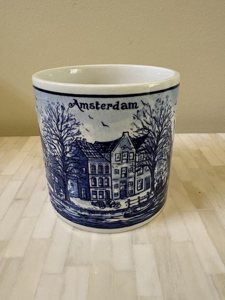 Vintage Delft Blue Handpainted Made In Holland Container Planter Vase