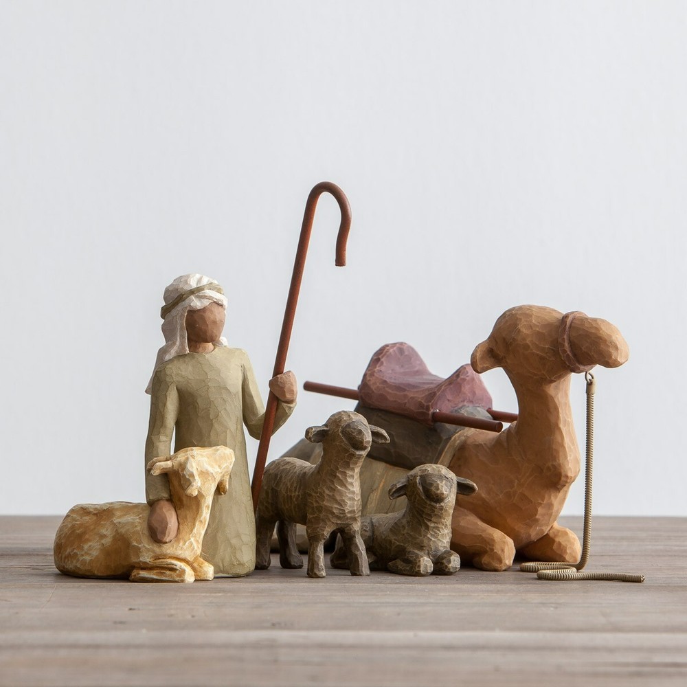 Willow Tree Shepherd and Stable Animals hand-painted nativity figures, 26105