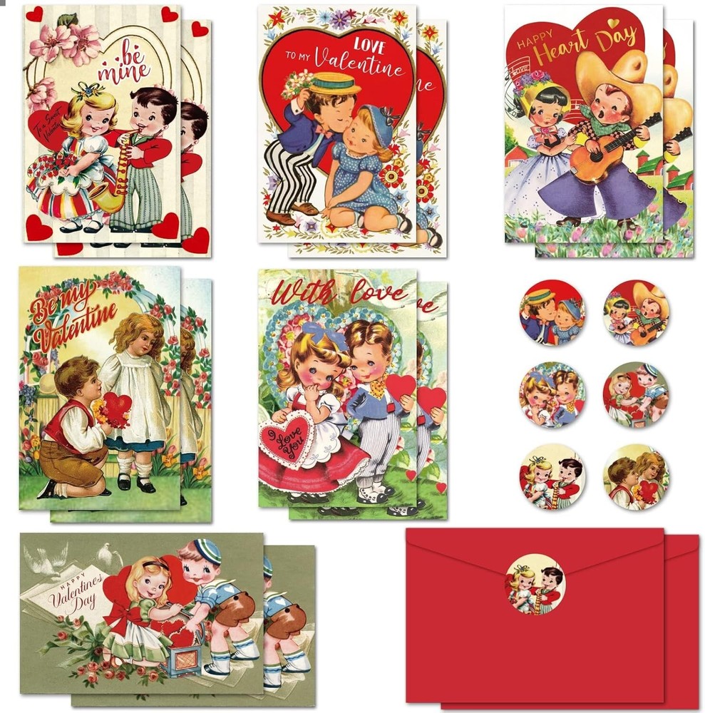 24Pcs Vintage Valentine'S Cards Animal Valentine'S Day Greeting Cards Colorful