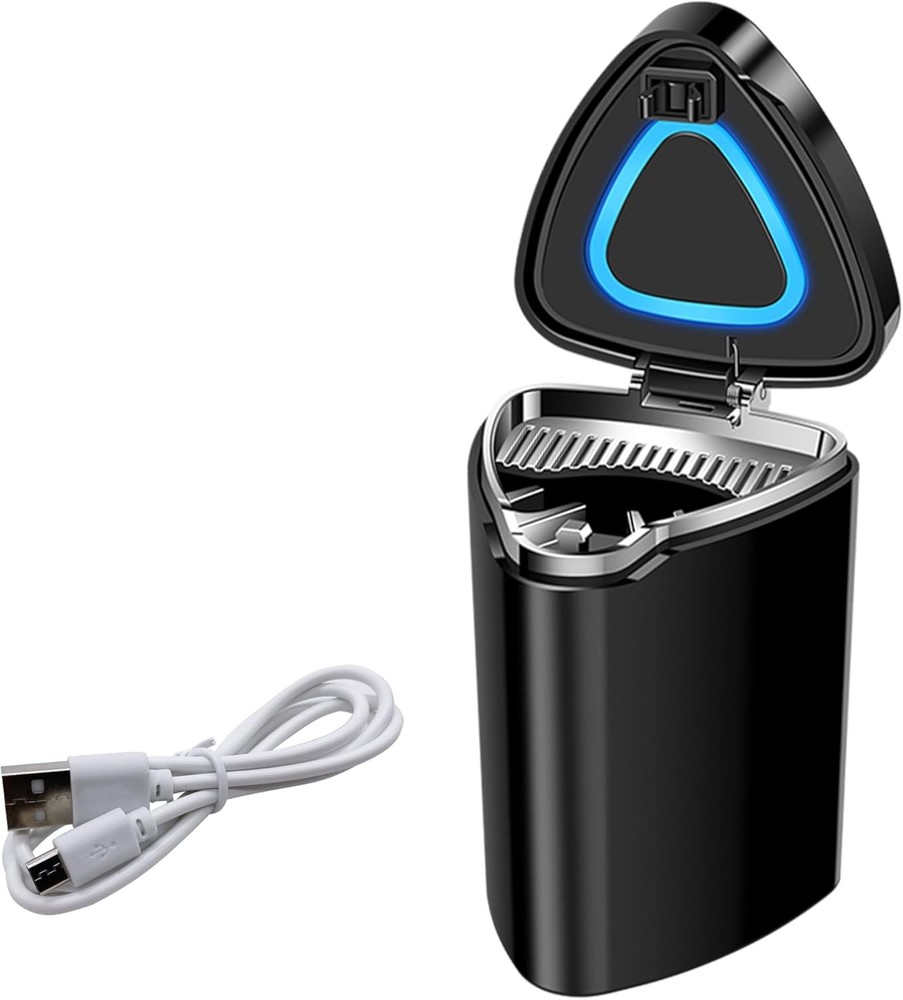 Ashtray with Lid Smell Proof, Smokeless Ashtray, Mini Car Ashtray(Rechargeable)