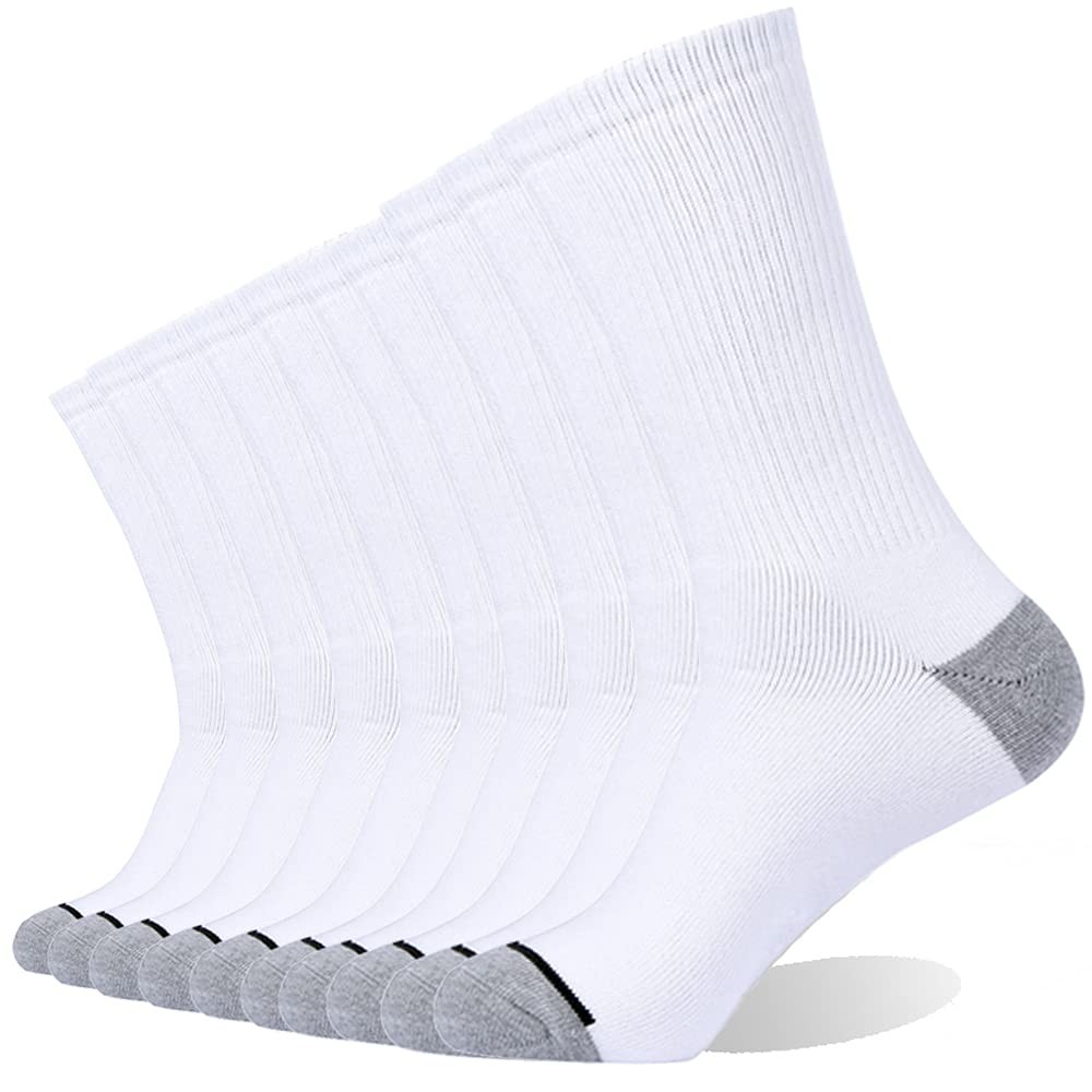 10-Pack Men's Moisture-Wicking Cotton Crew Socks with Heavy Cushion (10-13)