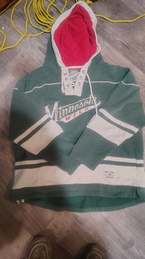 Old Time Hockey Vintage NHL Minnesota Wild Green Lace Hoodie Sweater L