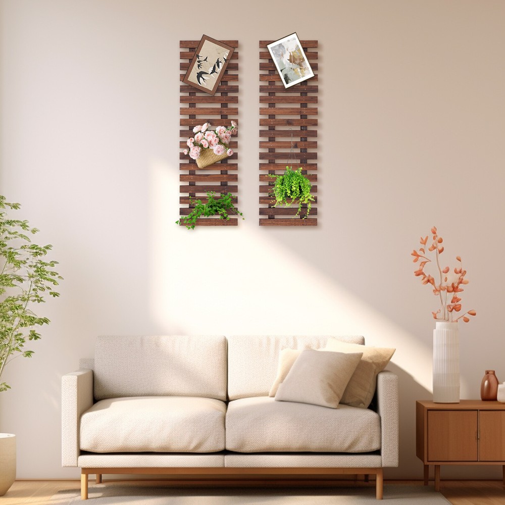 90*29cm 2PCs Wooden Hanging Planter Rack Vertical Garden Wall Mount Plant Stand