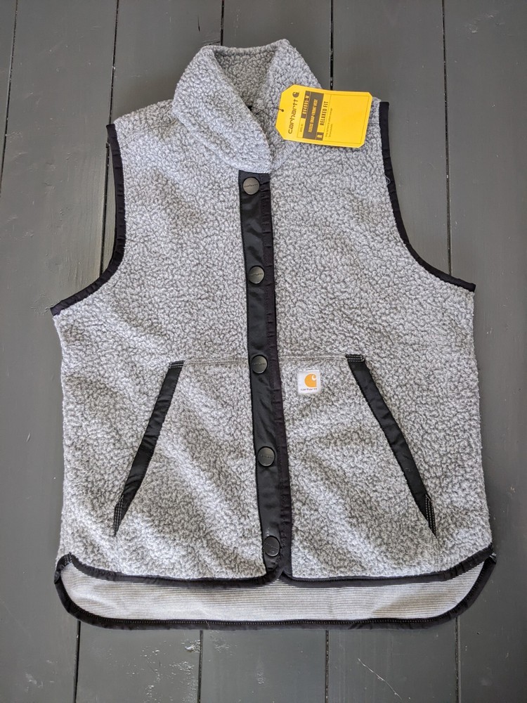 Carhartt Sherpa Fleece Snap Front Vest Womens XS ( 0-2 ) Relaxed Fit Gray Black