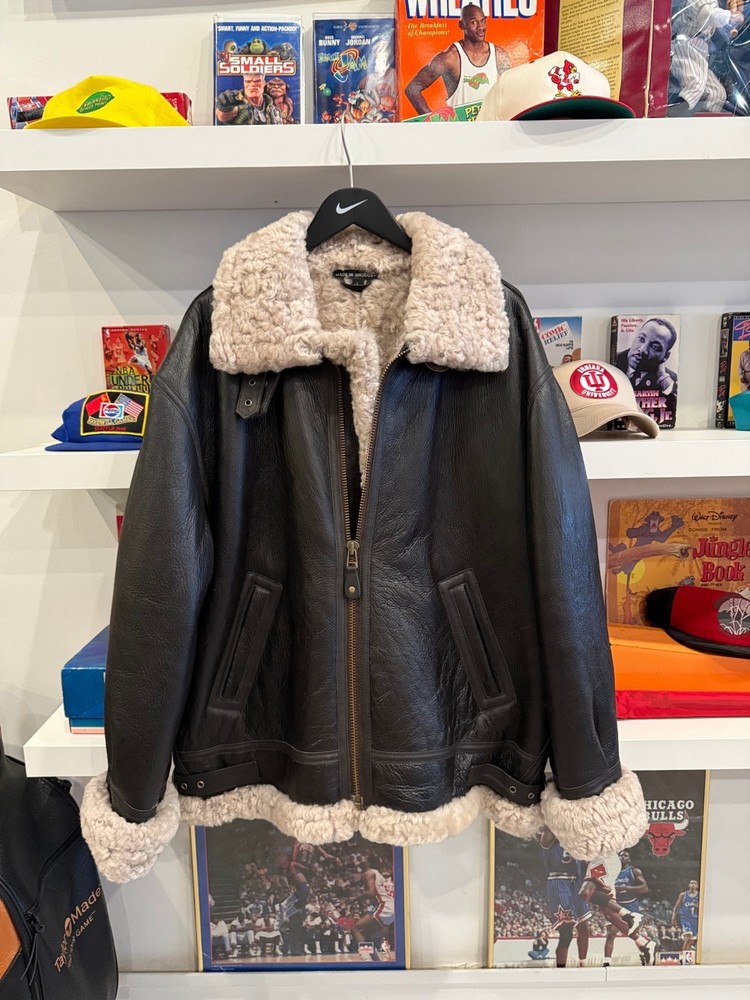 Vintage Cabela’s Brown Shearling Sheepskin Leather Bomber Aviator Jacket Sz L