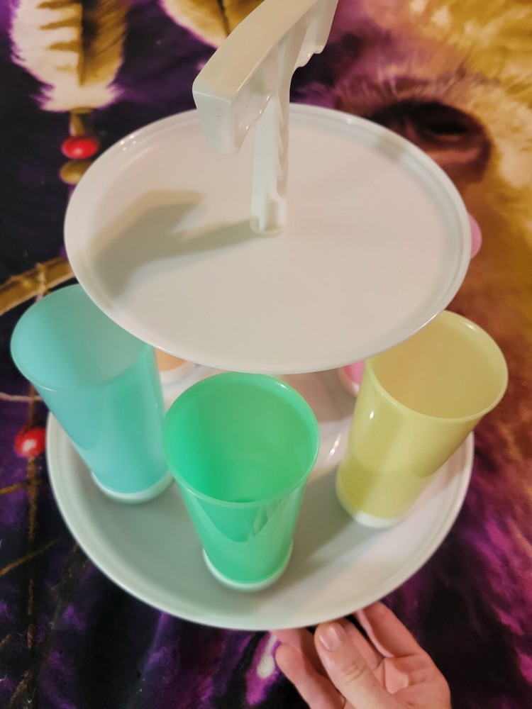 Vintage TUPPERWARE CAROUSEL CADDY w/ ALL ORIGINAL PASTEL TUMBLERS No 503-3