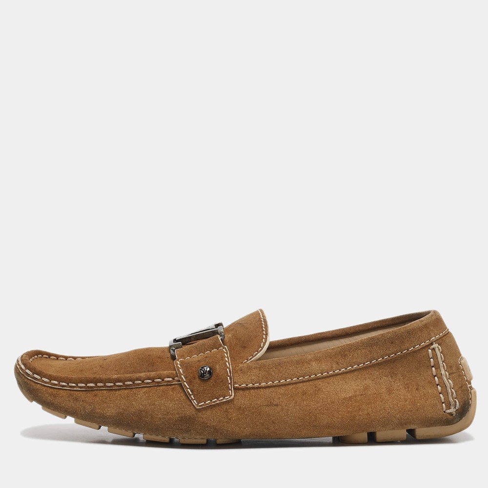 Louis Vuitton Brown Suede Monte Carlo Slip On Loafers Size 425