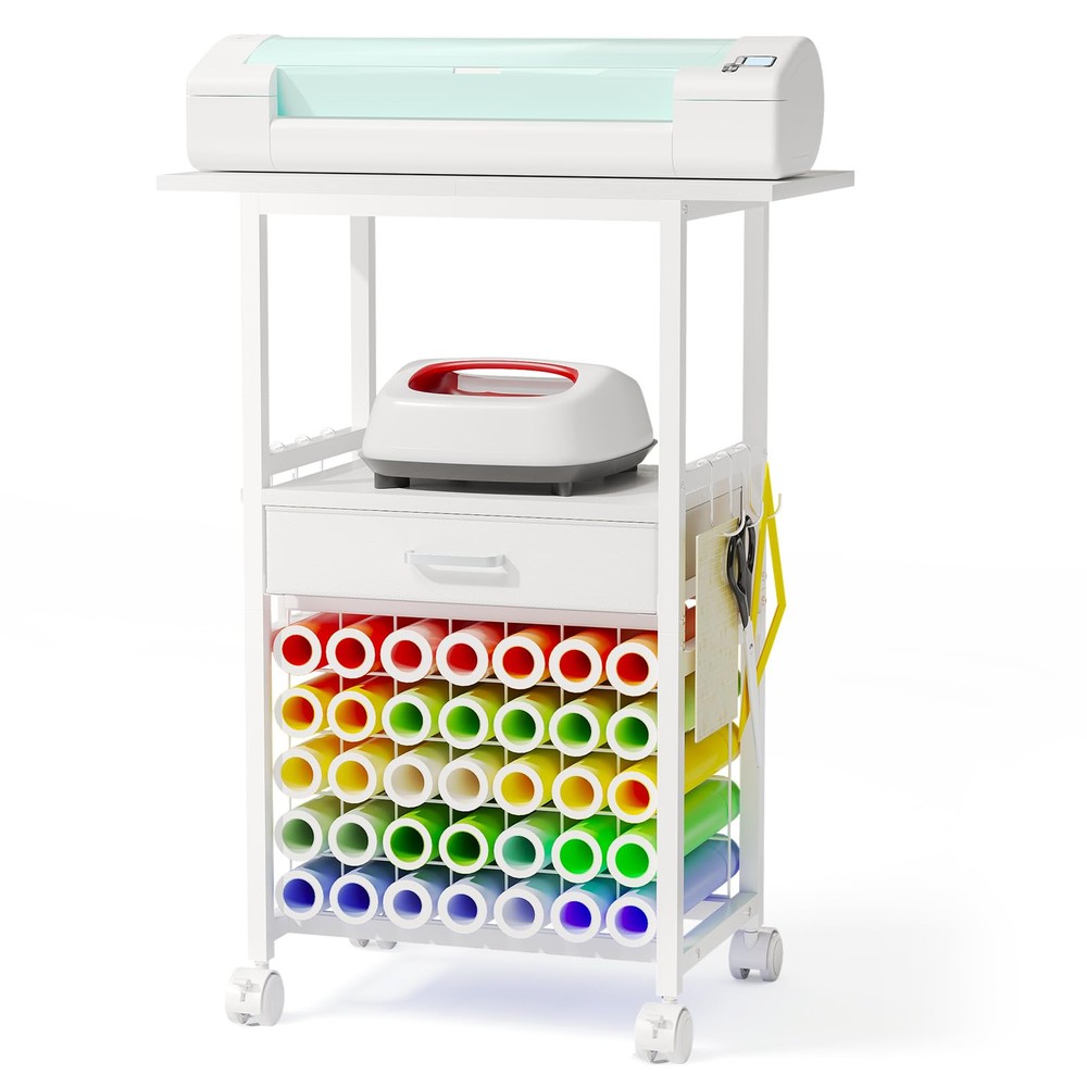 Craft Cart Organizer Table Compatible with Cricut - All-in-One Rolling Storag...