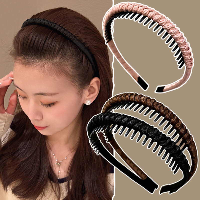 Women Anti-slip Stripe Headband Cloth Wrap Bezel Teethed Hair Hoops Hair Dress Ⓩ