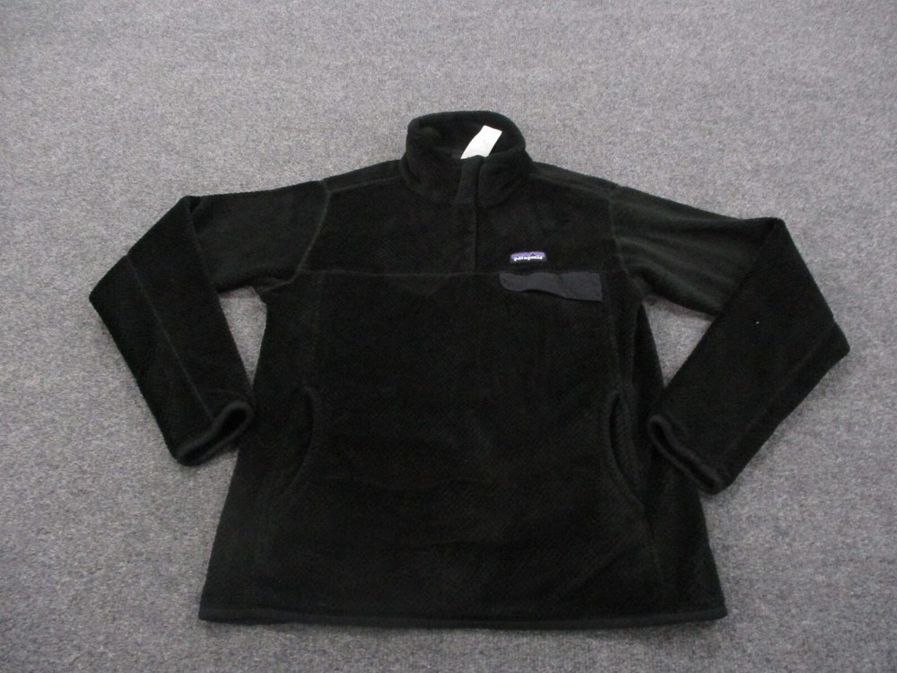 Patagonia Womens Black Snap Fleece Fuzzy Sweater Jacket with Logo