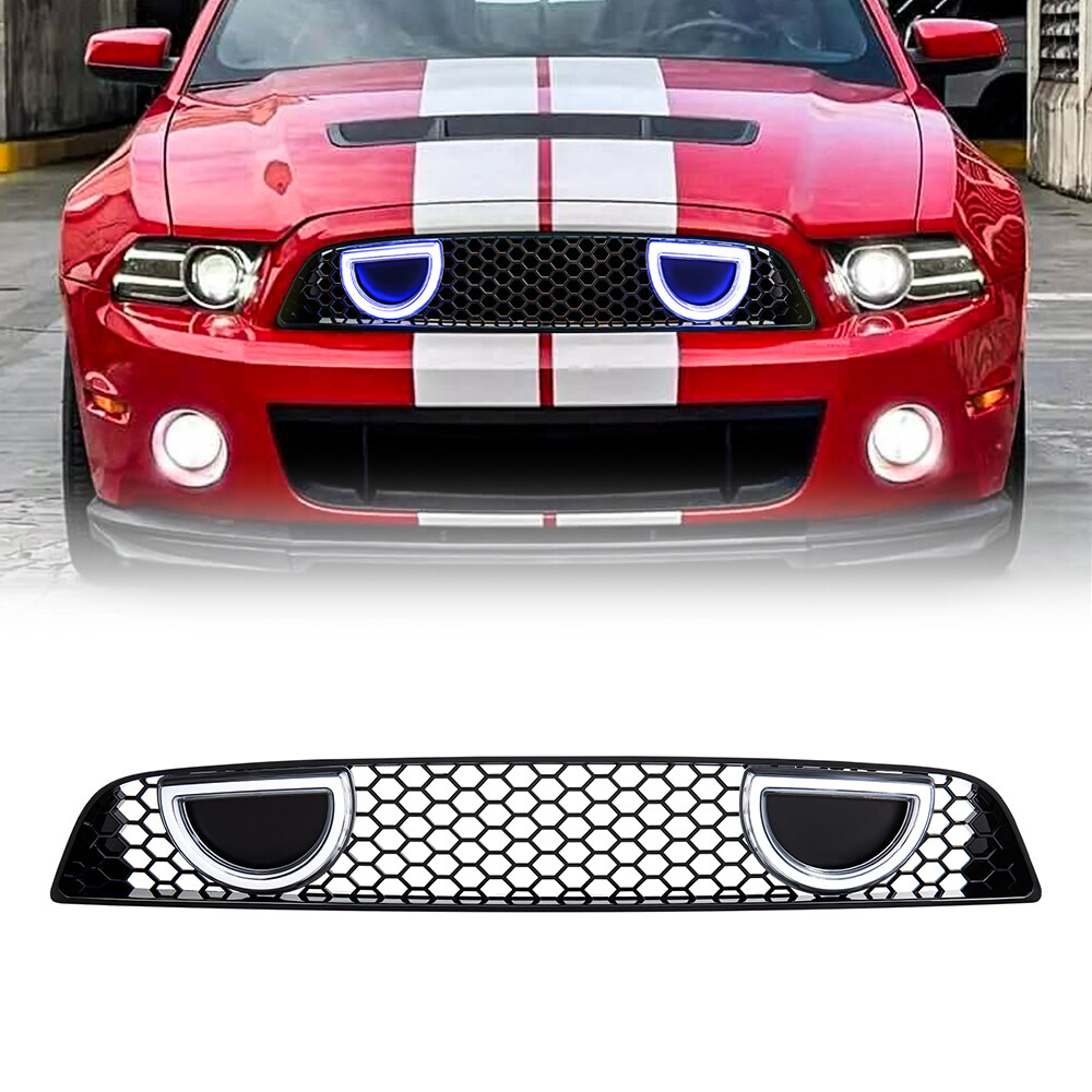 Glossy Black Front Mach 1 Style Grille w/ LED Lights for 2013 2014 Ford Mustang