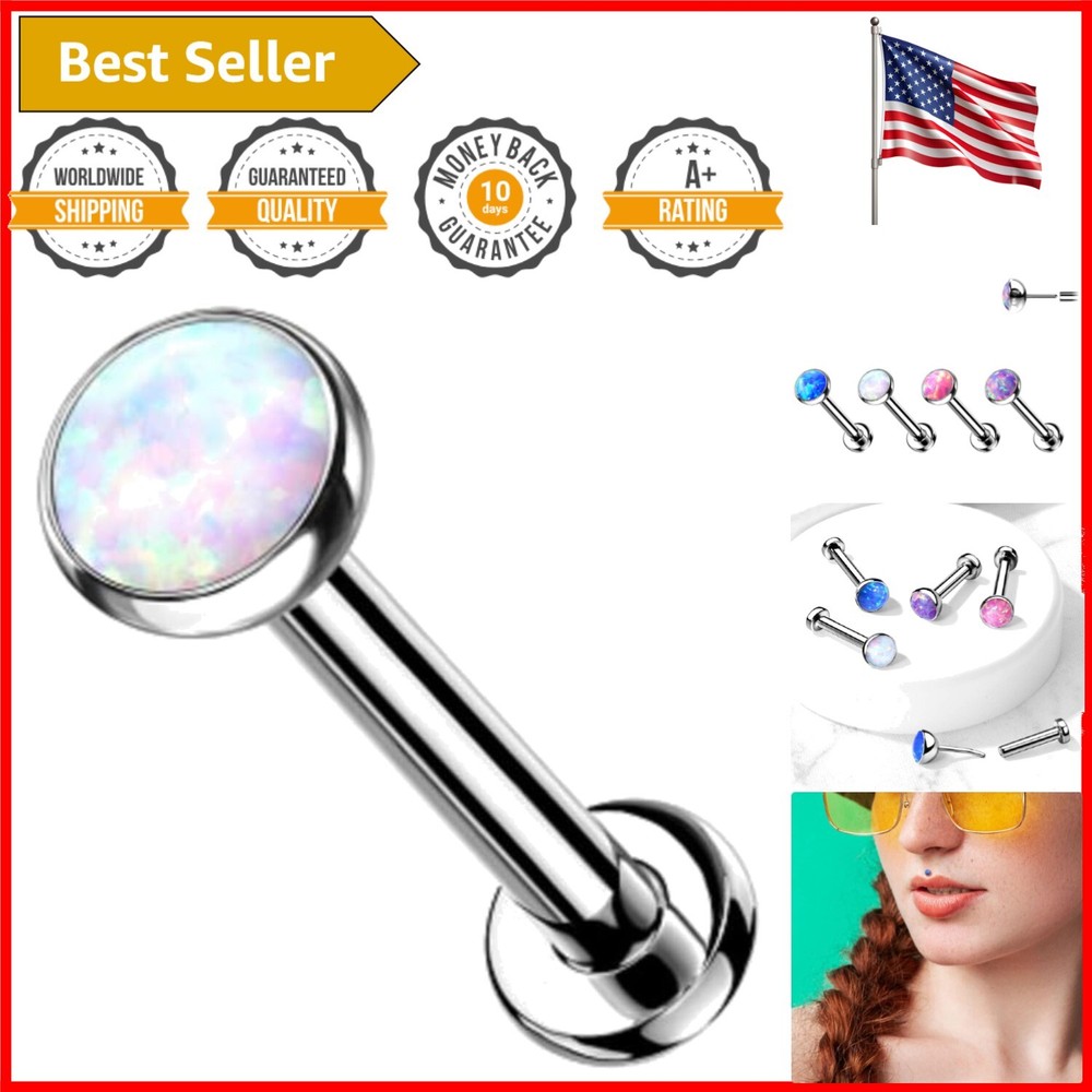 Stylish G23 Titanium Synthetic Opal Labret Stud in Multiple Gauges