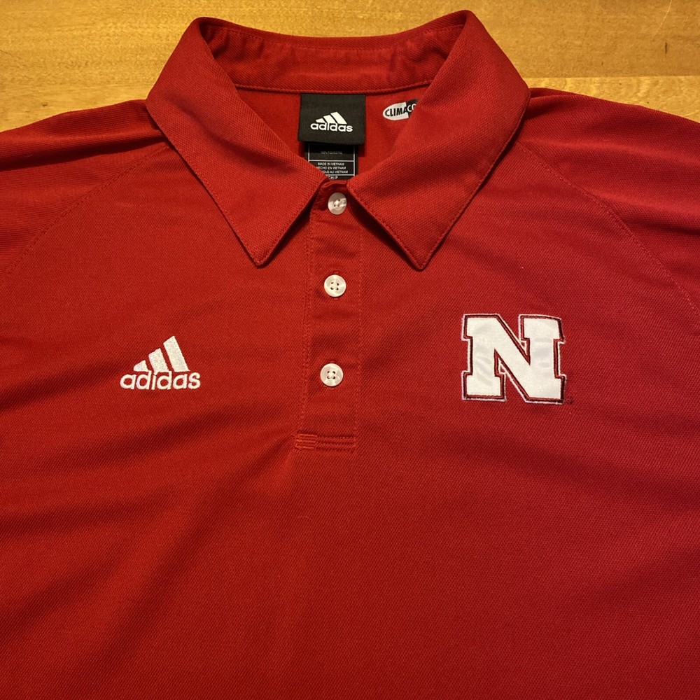 Nebraska Cornhuskers Polo Shirt Mens Small Red Adidas Golf Casual Performance