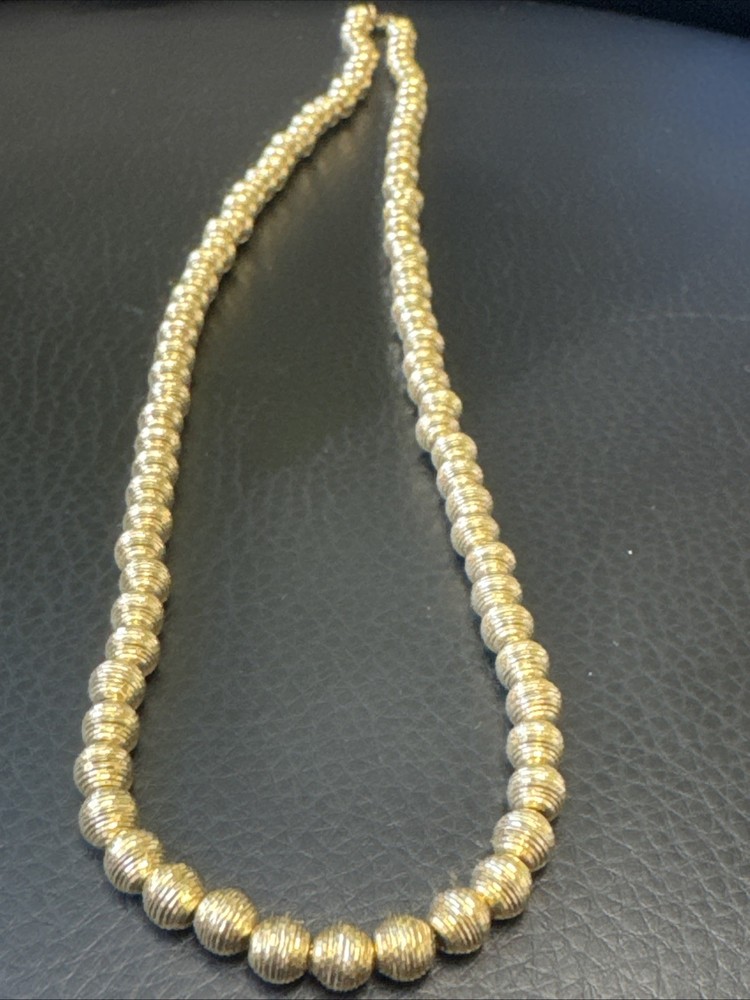 14k Yellow Gold Bead Link Necklace High Polish Diamond Cut 18” New