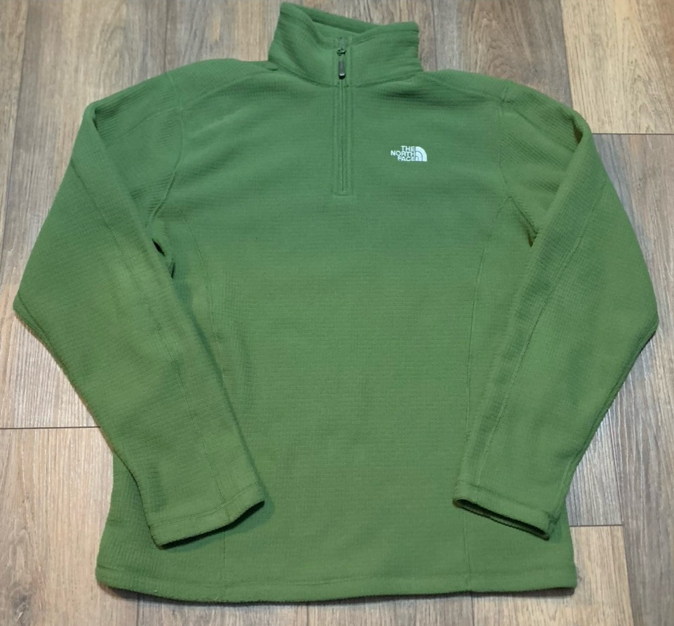 The North Face Army Green 1/4 Zip Waffle Fleece Mens M Outdoor Classic