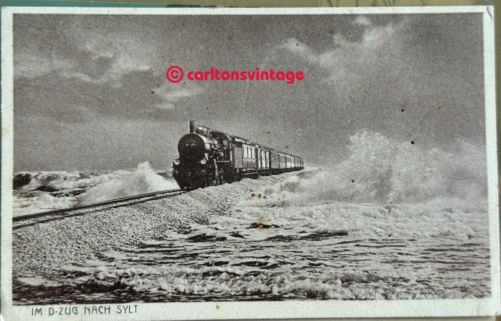 Sylt Hindenburgdamm Historische Eisenbahn Ansichtskarte AK gelaufen 1927