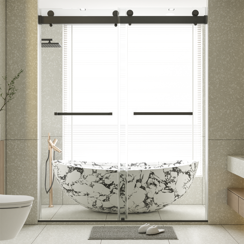 (56-60)''x76'' Frameless Double Sliding Shower Door, 10mm SGCC Tempered Glass