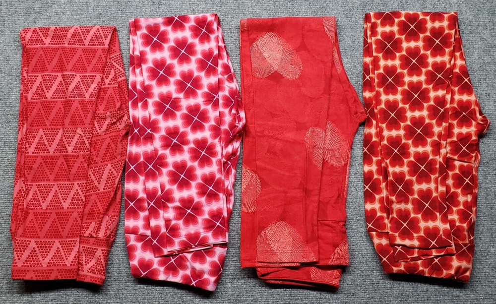 LuLaRoe Valentine Womens Multicolor One Size Leggings Lot of 4 New
