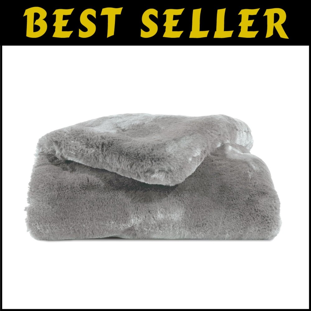 Dove Grey Faux Fur Cuddle Throw 60x50 Plush Cozy Blanket for Relaxation