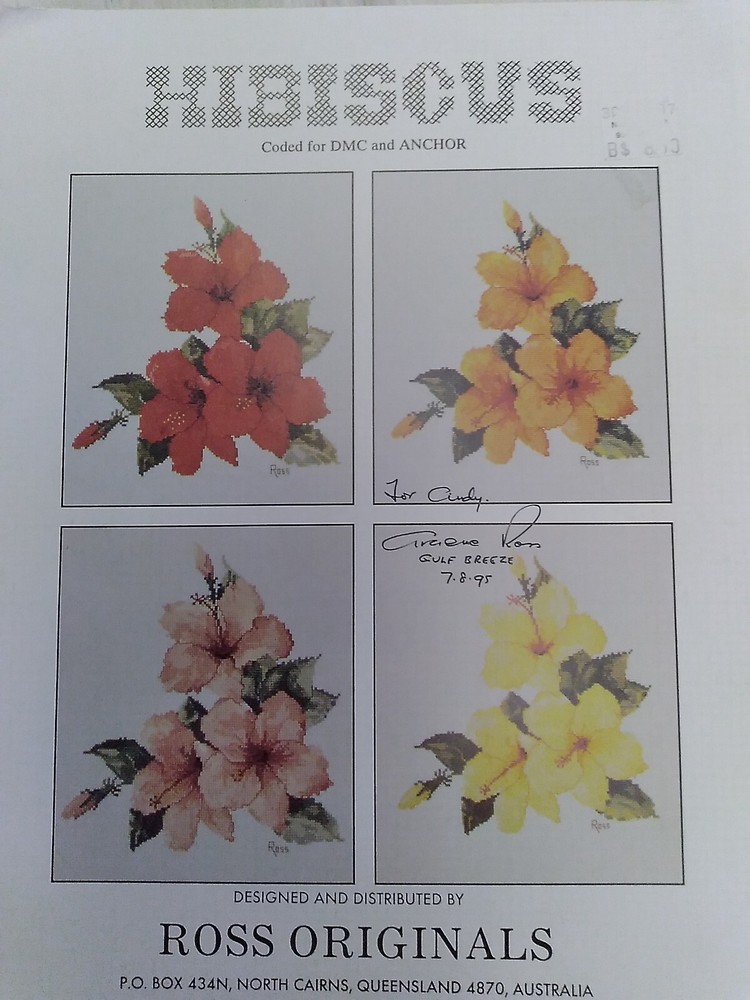 Hibiscus Flower 4 Color Cross Stitch PATTERN  Leaflet/Booklet