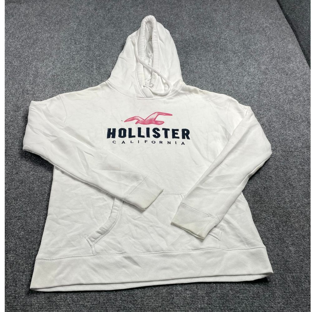 Hollister Men's White Hoodie  Long Sleeve Pockets California Size Medium