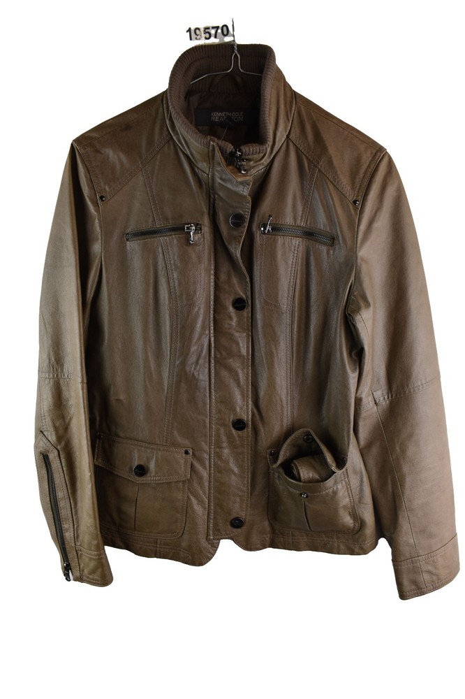 KENNETH COLE REACTION Brown Leather Jacket size M Womens Full Zip Casual-image