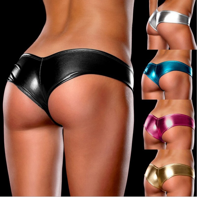 Womens Sexy Wet Look Lingerie Underwear Faux Leather Panties G-String Briefs #J