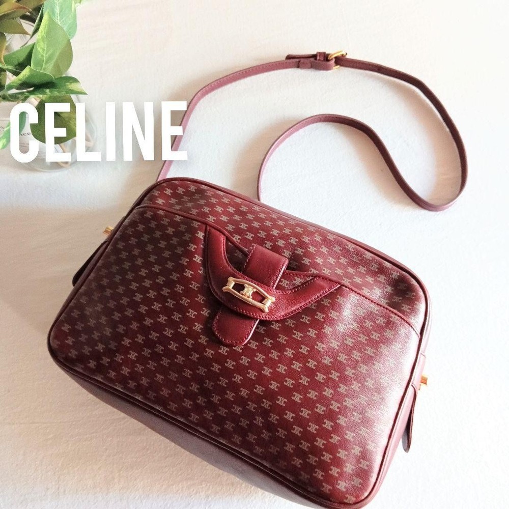CELINE Macadam Leather 2Way Crossbody Bag Red Vintage Classic Authentic