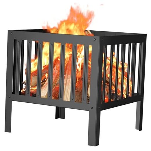 16-Inch Square Steel Grating Fire Pit in Black - Portable and Durable,Perfect