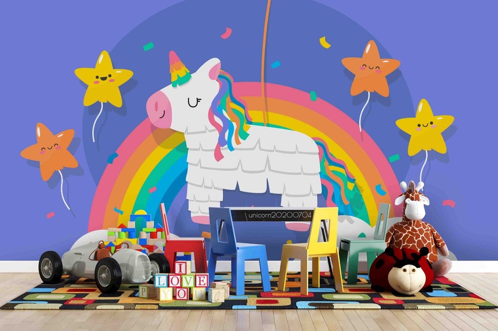 3D Unicorns Rainbows Stars Cartoon Wall Murals Wallpaper Murals Wall Sticker