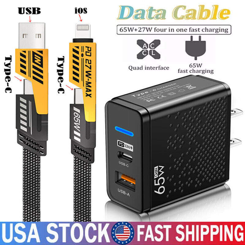 65W Fast Type C Charger with 4-in-1 Cable for iPhone 16 to 11 Models