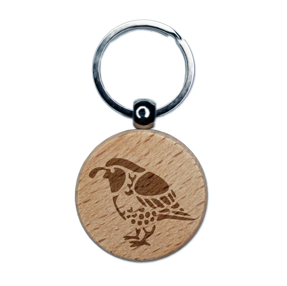 Southwestern Tribal Quail Bird Engraved Wooden Keychain Charm  