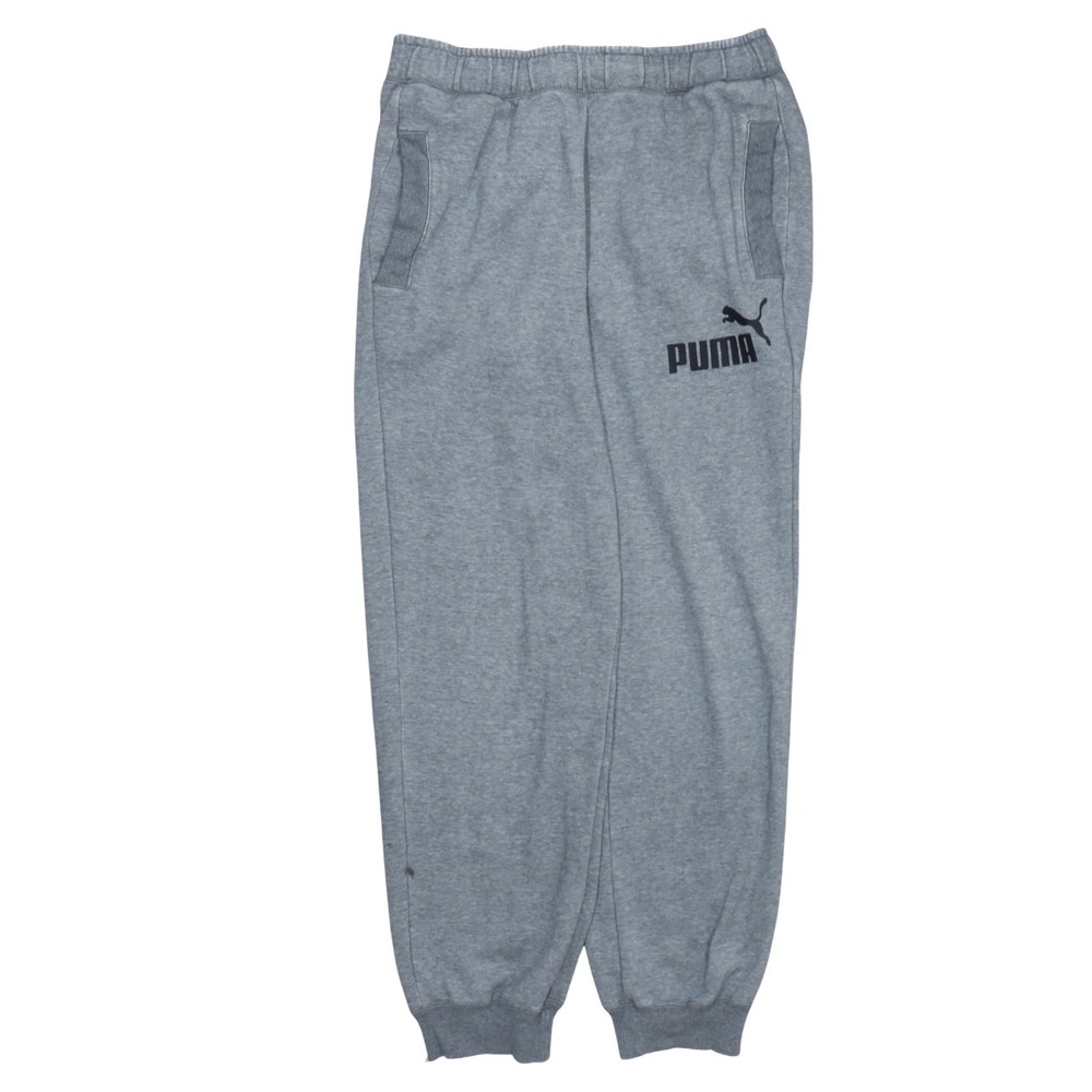 Puma Mens Joggers Grey Fleece Elastic Waist Cuffed Sweatpants Logo Pockets M