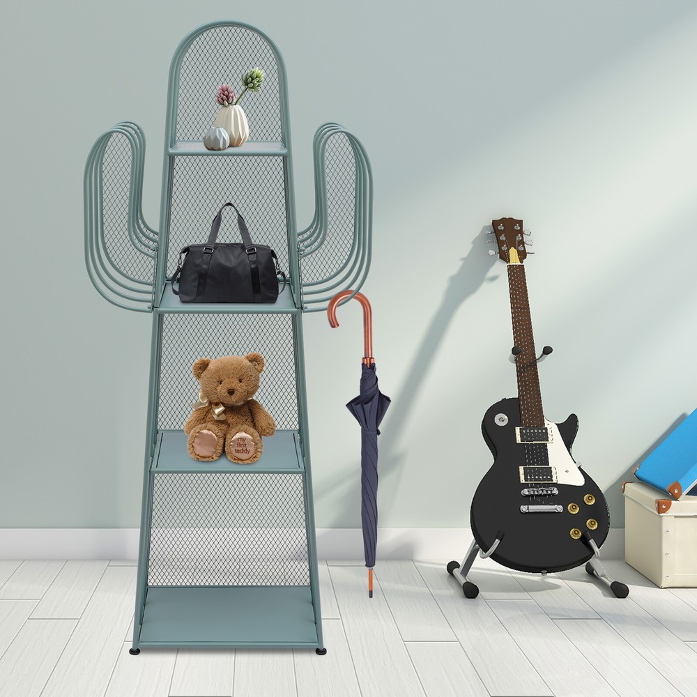 4-Tier Green Freestanding Cactus Bookcase Storage Organizer Shelf