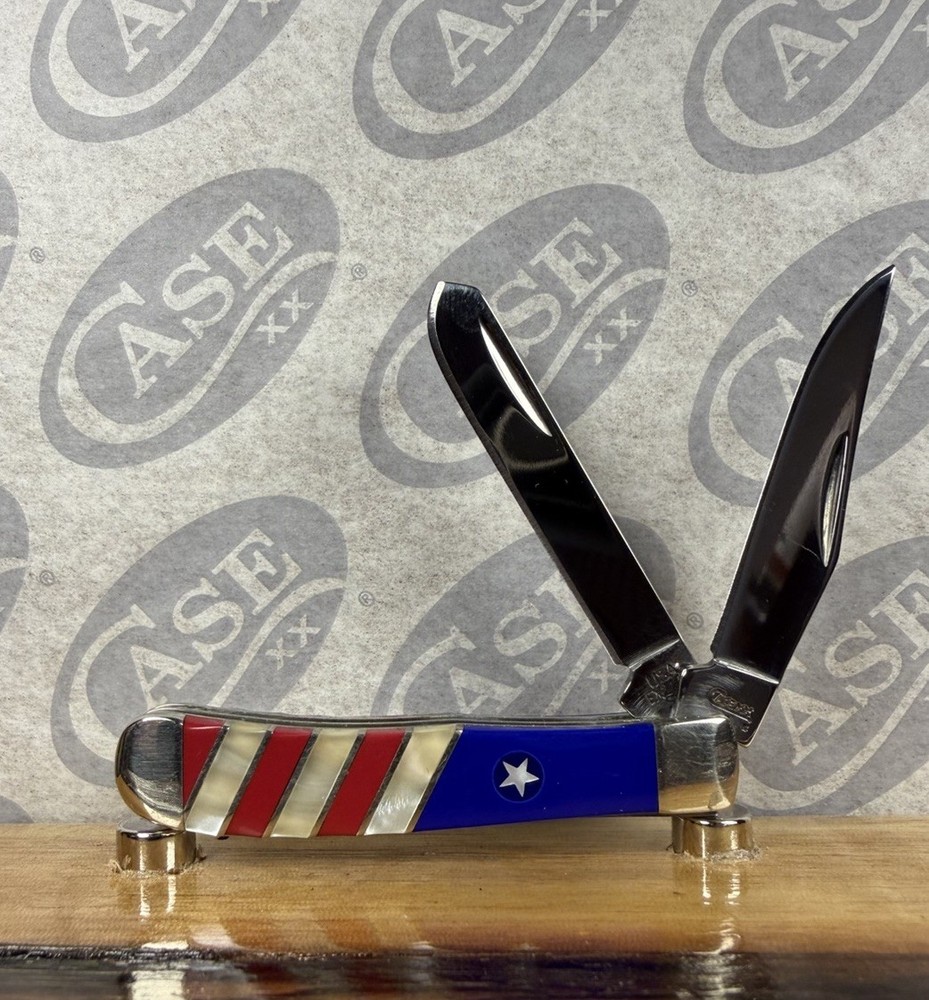 Case XX Exotic Patriotic Tiny Trapper 2008 Pearl Red Coral Blue Lapis, NOS