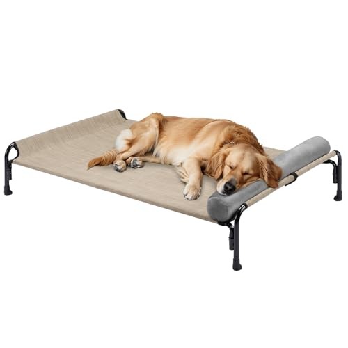 Elevated Large Dog Bed Outdoor Raised 47x32x10.6 Inches Beige Coffee
