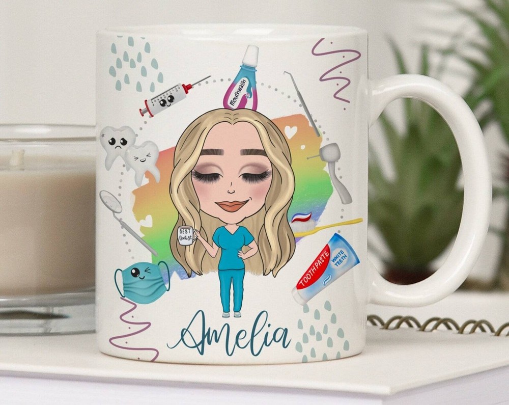 Personalised Dentist & Dental Nurse Caricature Mug for Newly Qualified Professionals