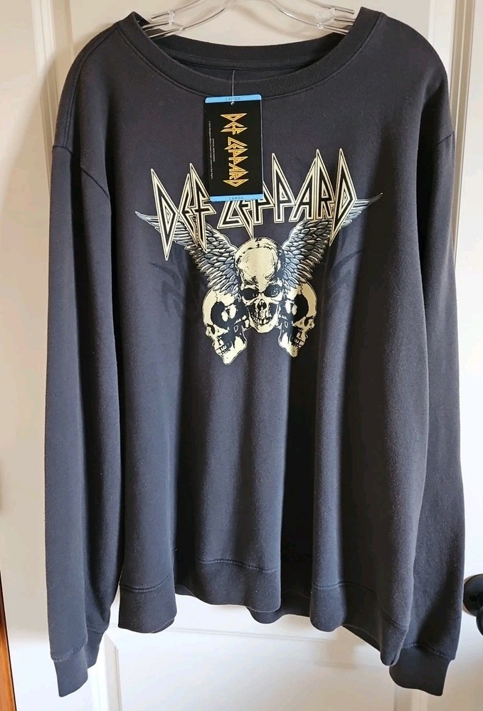 Def Leppard Crew Neck Sweatshirt Pullover Soft Fleece Grey Men's Size Lg New