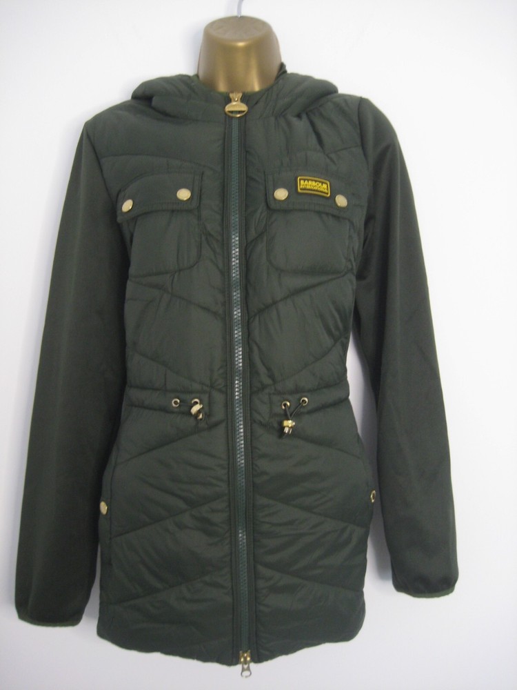 Barbour green fibre down cookstown sweat quilted hooded jacket/coat size 14