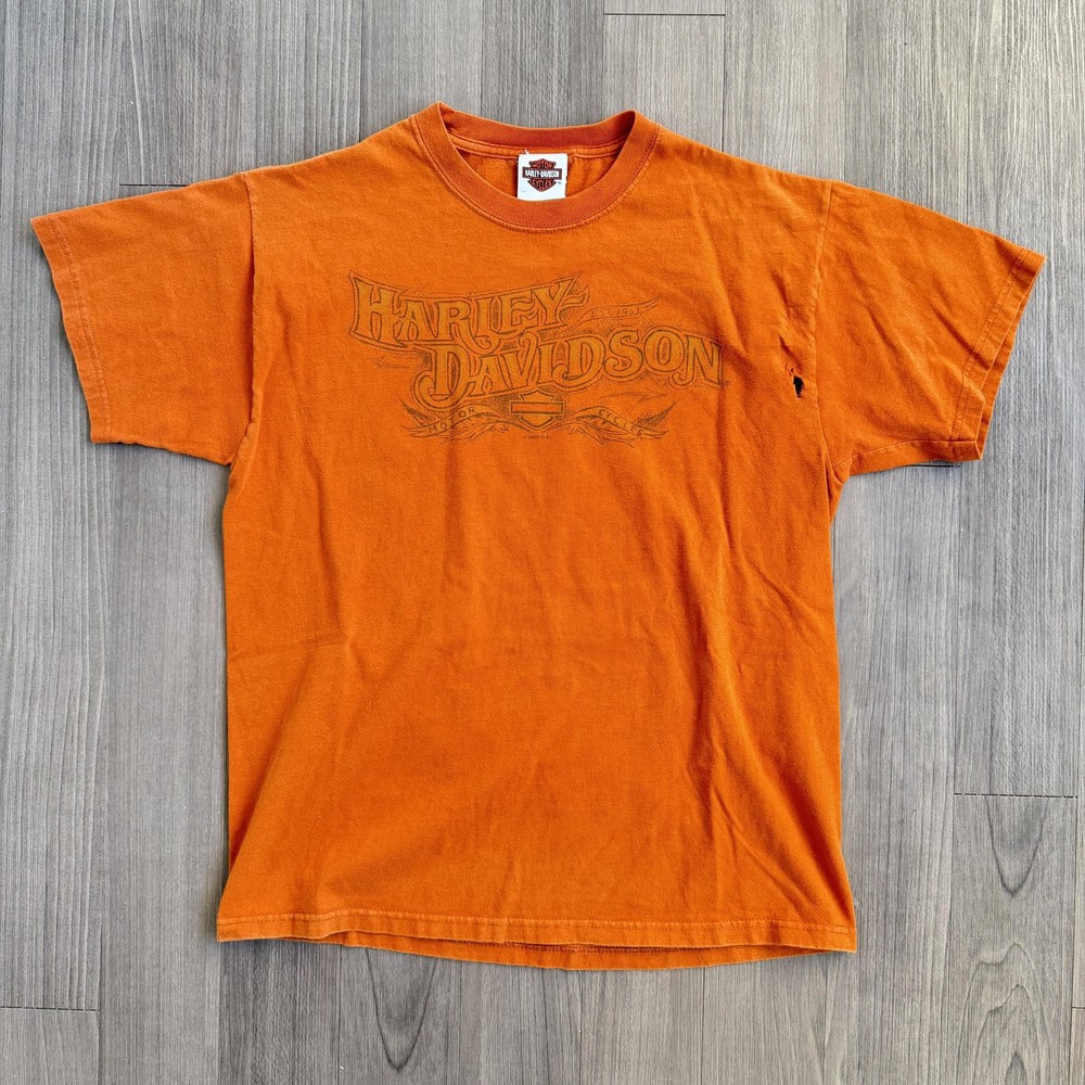 Vintage Harley-Davidson Beartooth Shirt Mens Large Orange Bear Made USA Tee