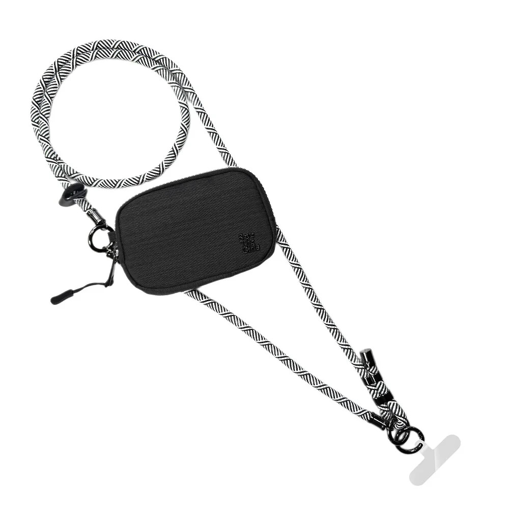 RFID-Blocking Clip-On Phone Strap Pouch in Black & White - Save The Girls