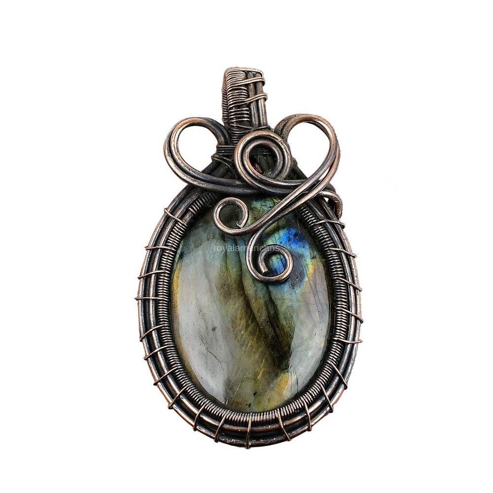 Mothers Day Sale Handcrafted Labradorite Copper Twisted Birthday Pendant-image