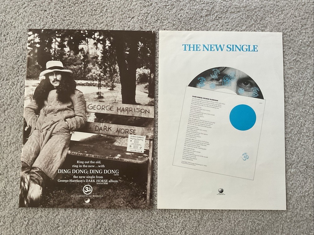 GEORGE HARRISON 1974 DARK HORSE LP ORIGINAL PROMO POSTER TYPE AD LOT OF 2