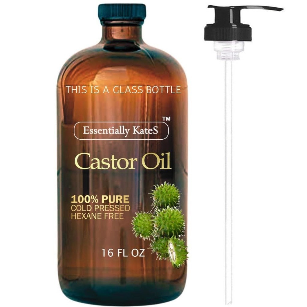 Castor Oil, Glass Bottle, Cold Pressed, Hexane free, 100% Pure -16 Fl Oz