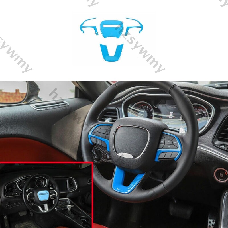 ABS Light Blue Steering Wheel Switch Cover Trim 4PCS For Dodge Charger 2015-2021